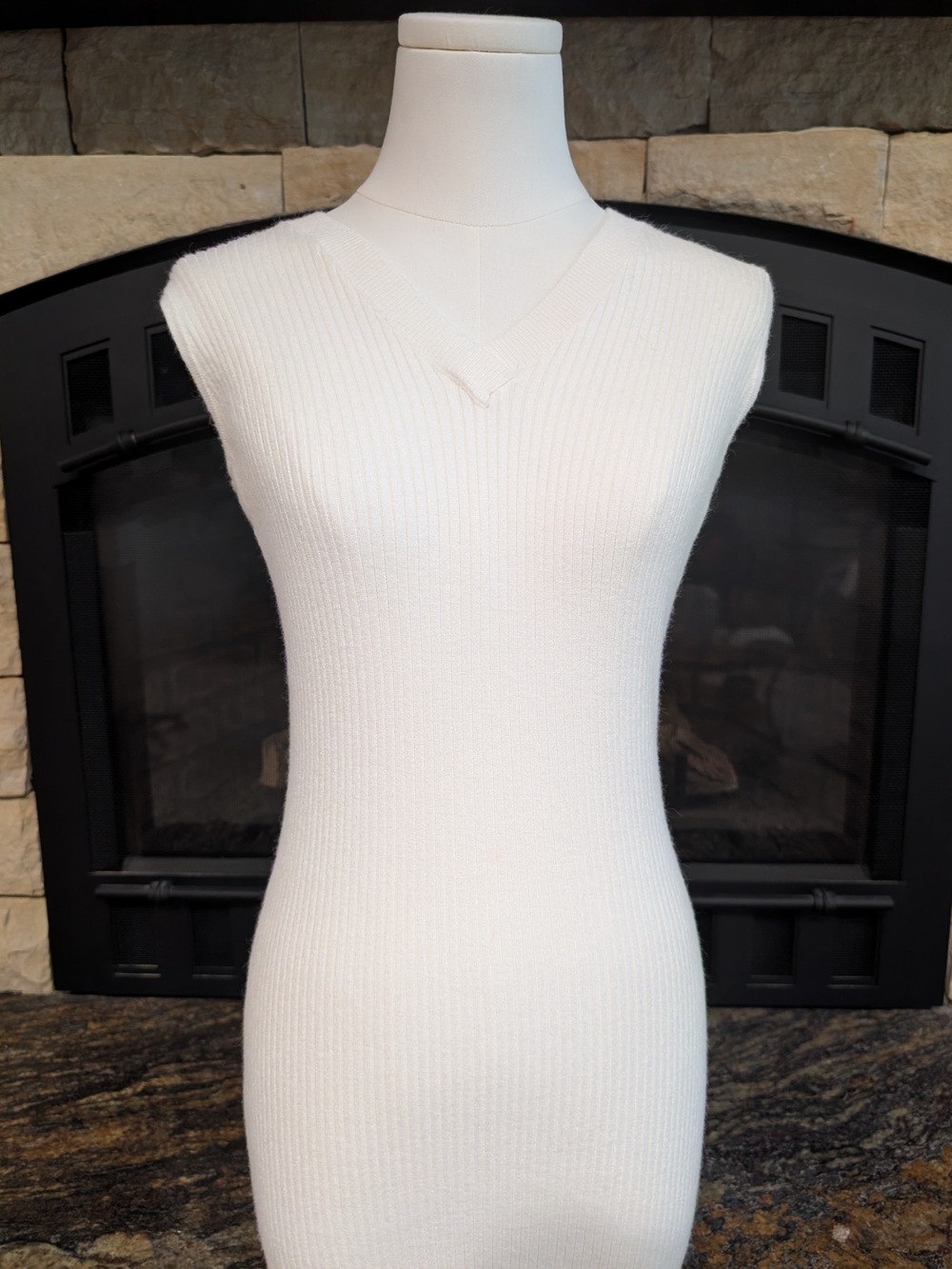 Women's V-Neck Sleeveless Knit Sweater Dress- White